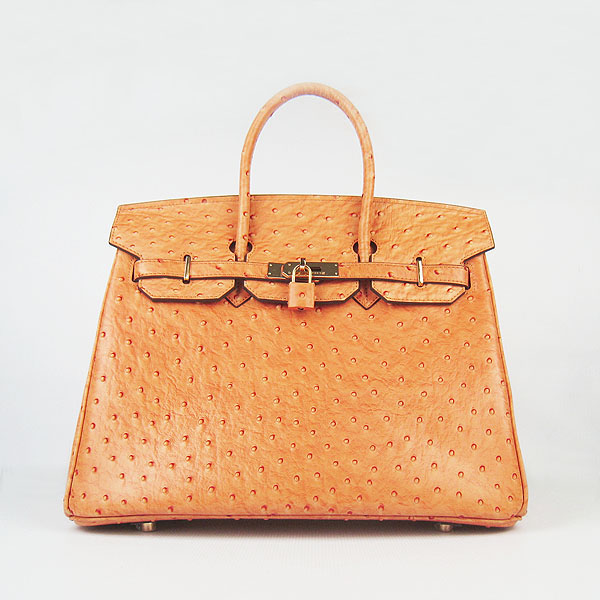 High Quality Fake Hermes Birkin 35CM Ostrich Veins Handbag Orange 6089